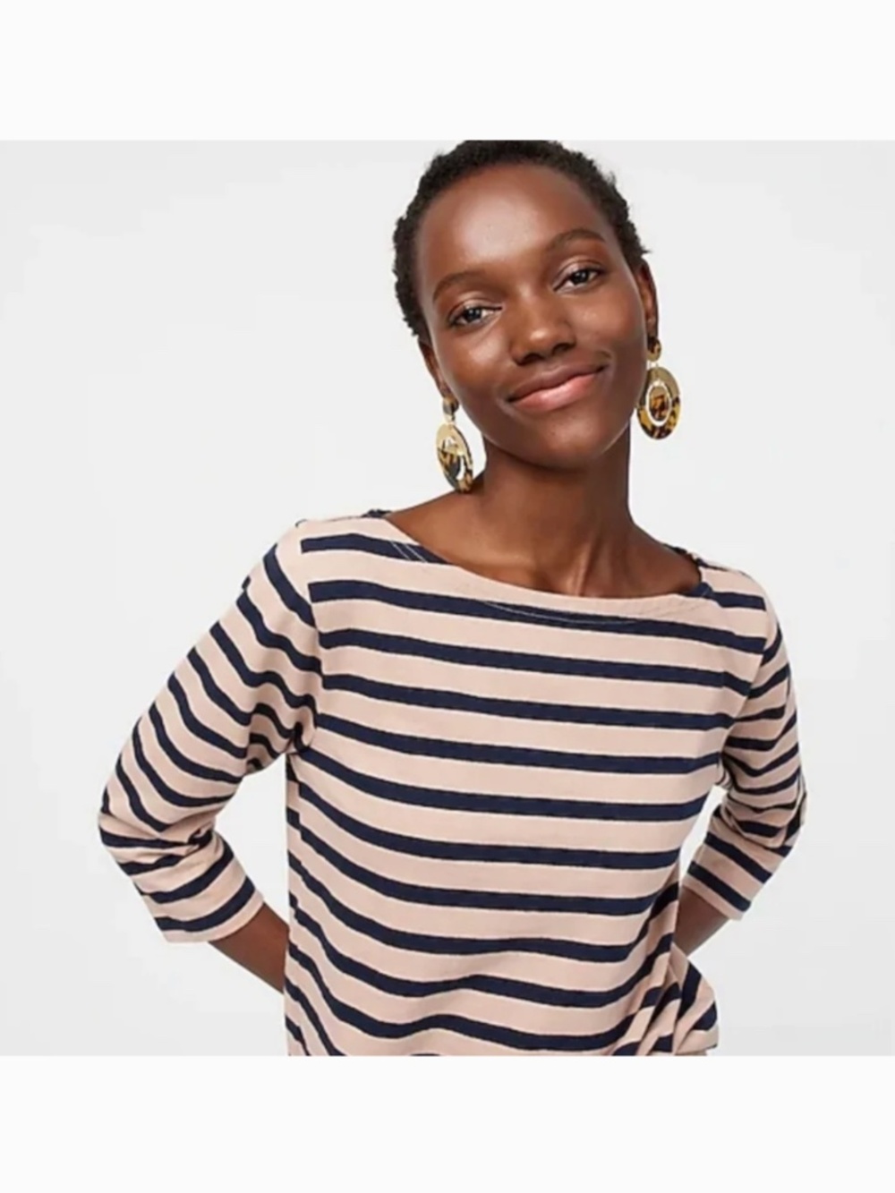 J. Crew Nautical Navy & Tan Striped Boatneck Top